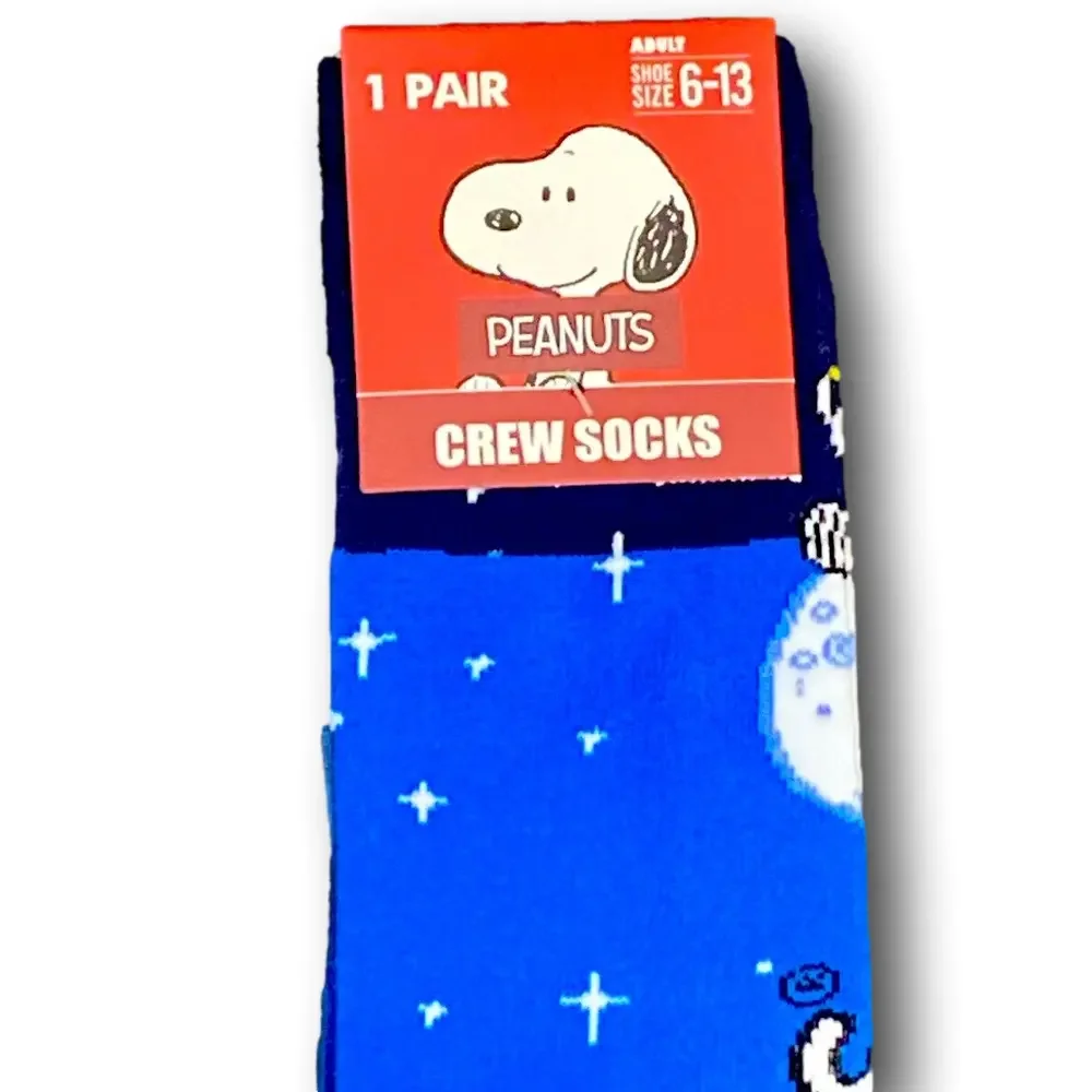 3/$20 Peanuts Snoopy Moon & Stars Funny Novelty Crew Socks - NWT